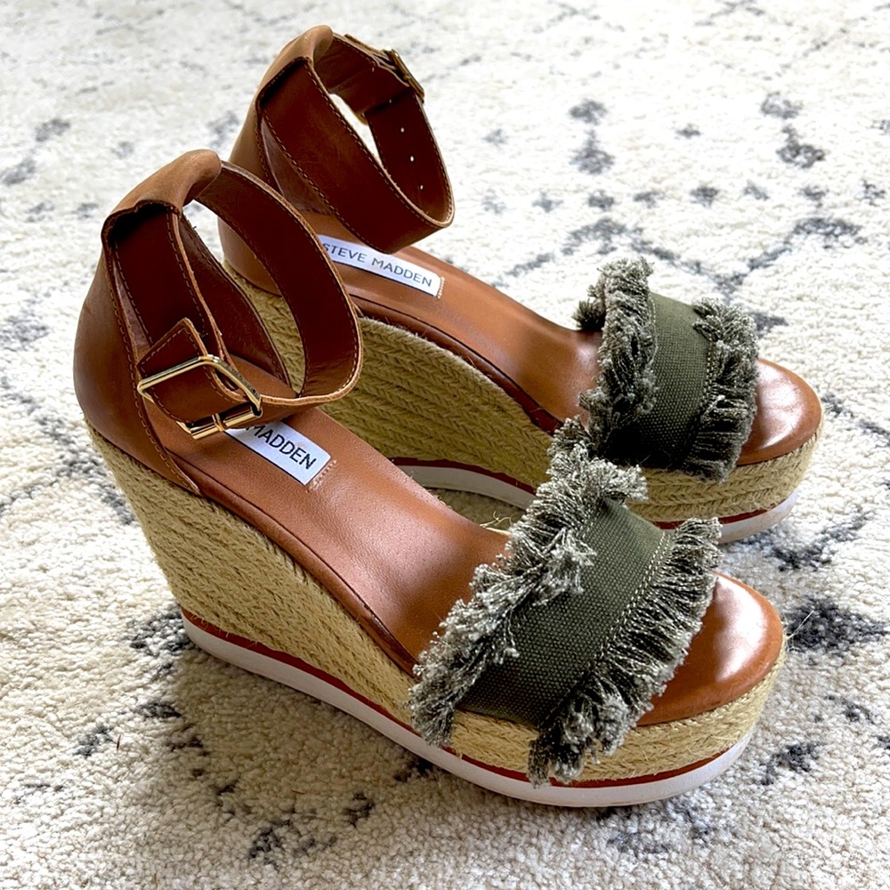 Steve Madden espadrille frayed wedge sz 7.5 summer